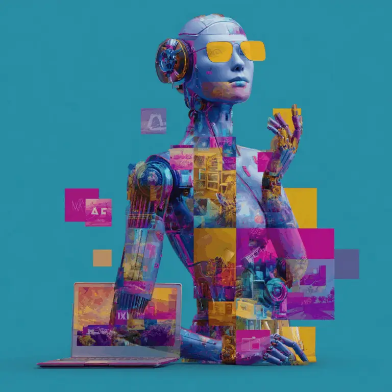 Abstrakti ja värikäs kuva tekoälyrobotista